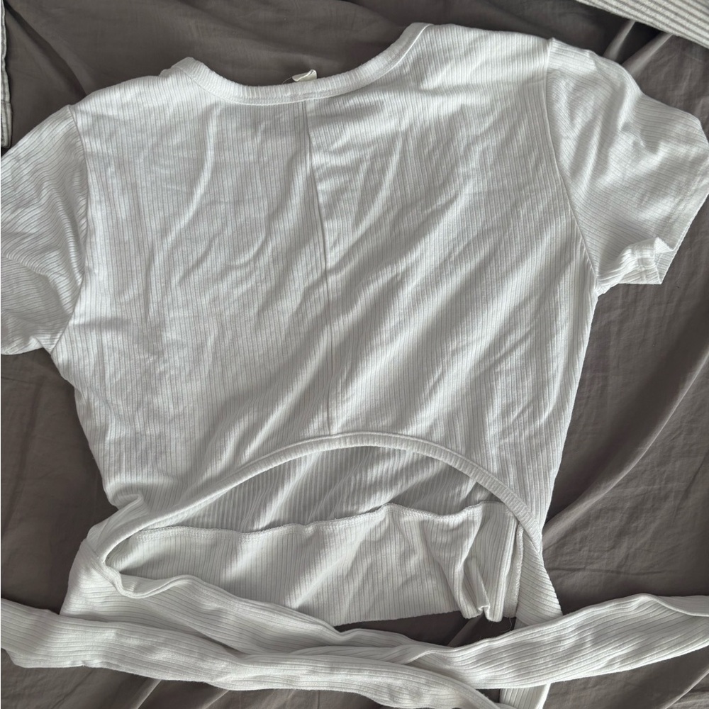 White Ribbed Short Sleeve Top - Picture 5 of 7